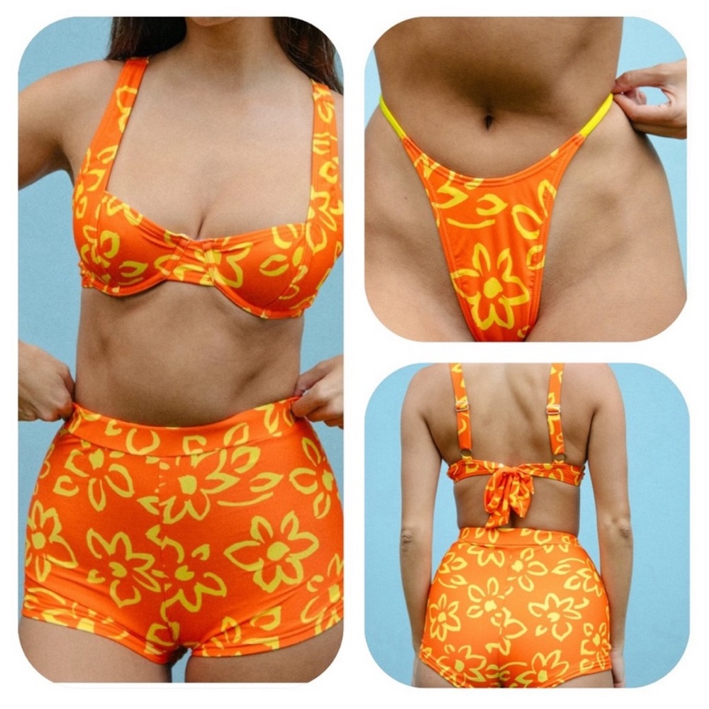 SNRKLBR Malibu orange floral 3 piece bikini